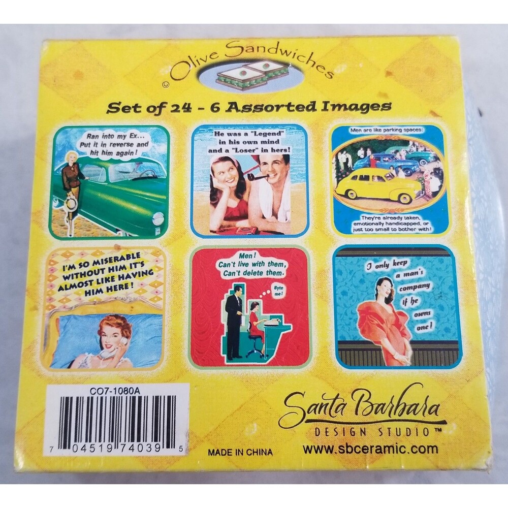 Olive Sandwiches Santa Barbara design studio pub coasters men set of 23